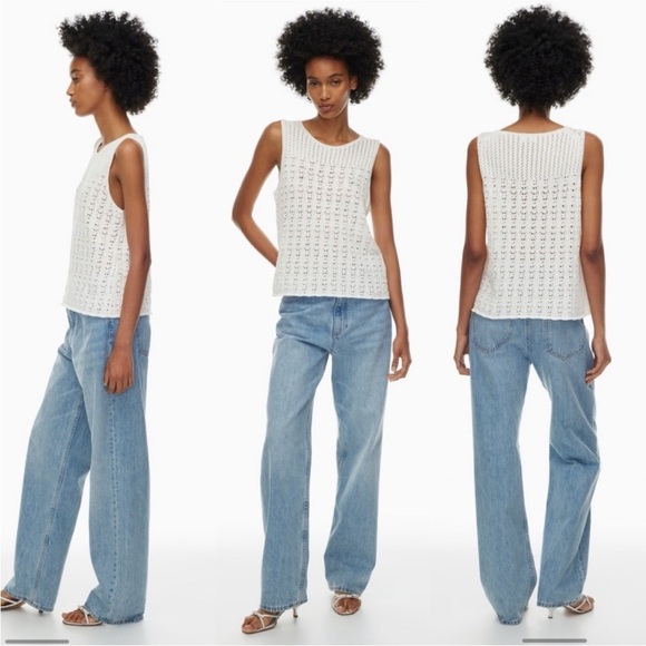 Aritzia Wilfred Philippa Top Size Small Light Birch Pointelle-knit tank top - Picture 1 of 9